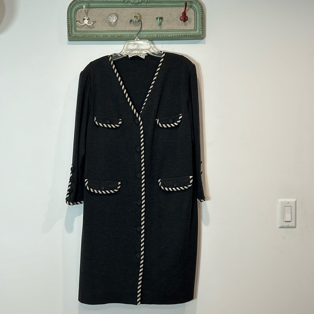 Vintage Stizzoli Italian wool button down long sleeve dress women’s size 54 grey